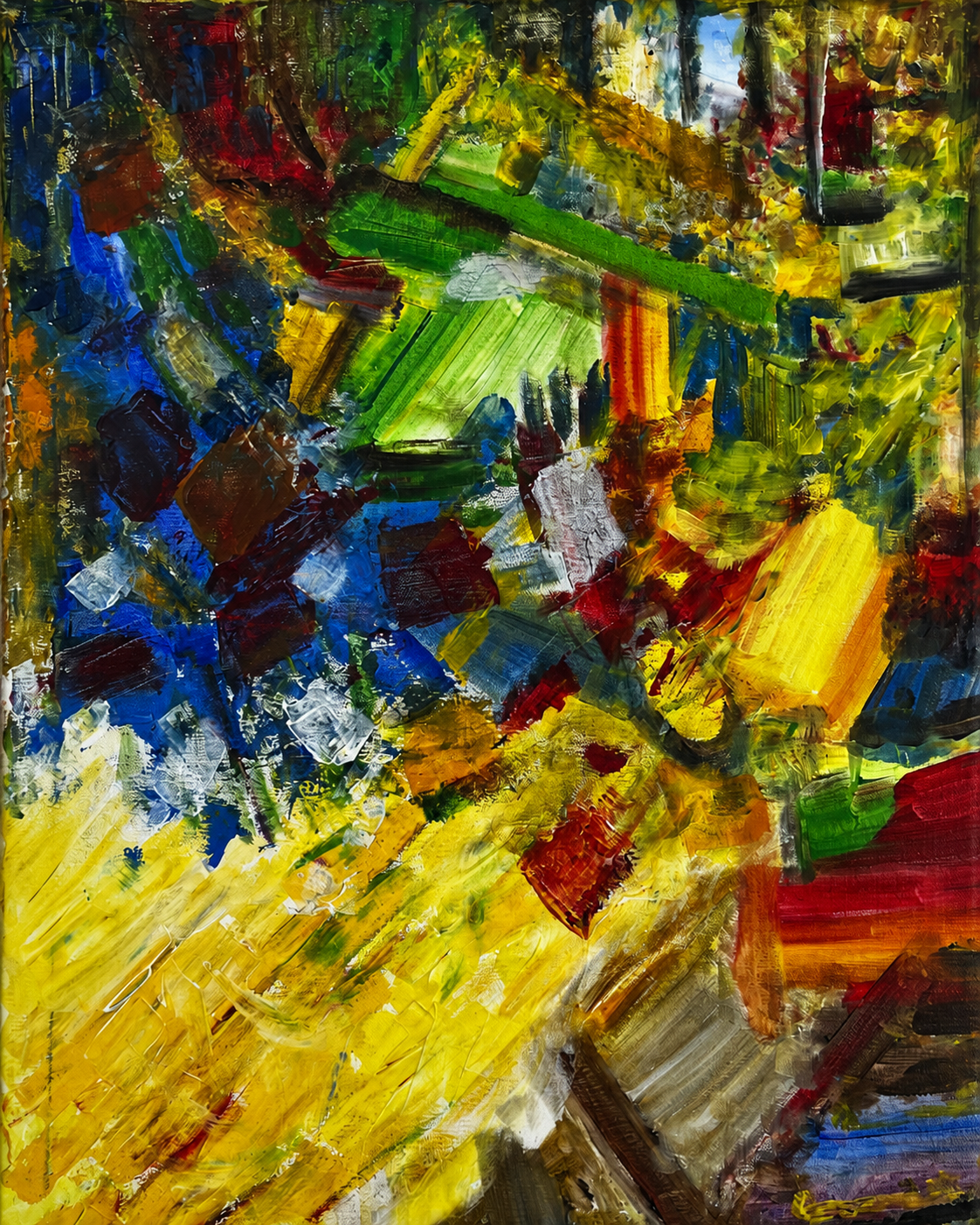 The Red Sofa, Mixed media on canvas